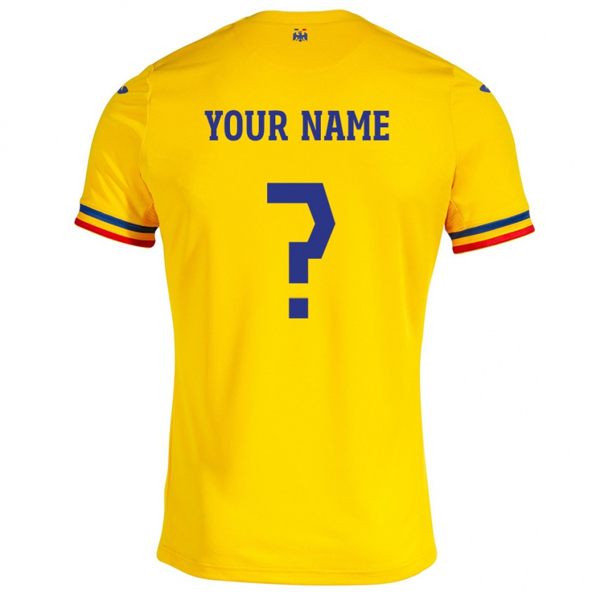 Kids Football Romania Your Name #0 Yellow Home Jersey 24-26 T-Shirt Za