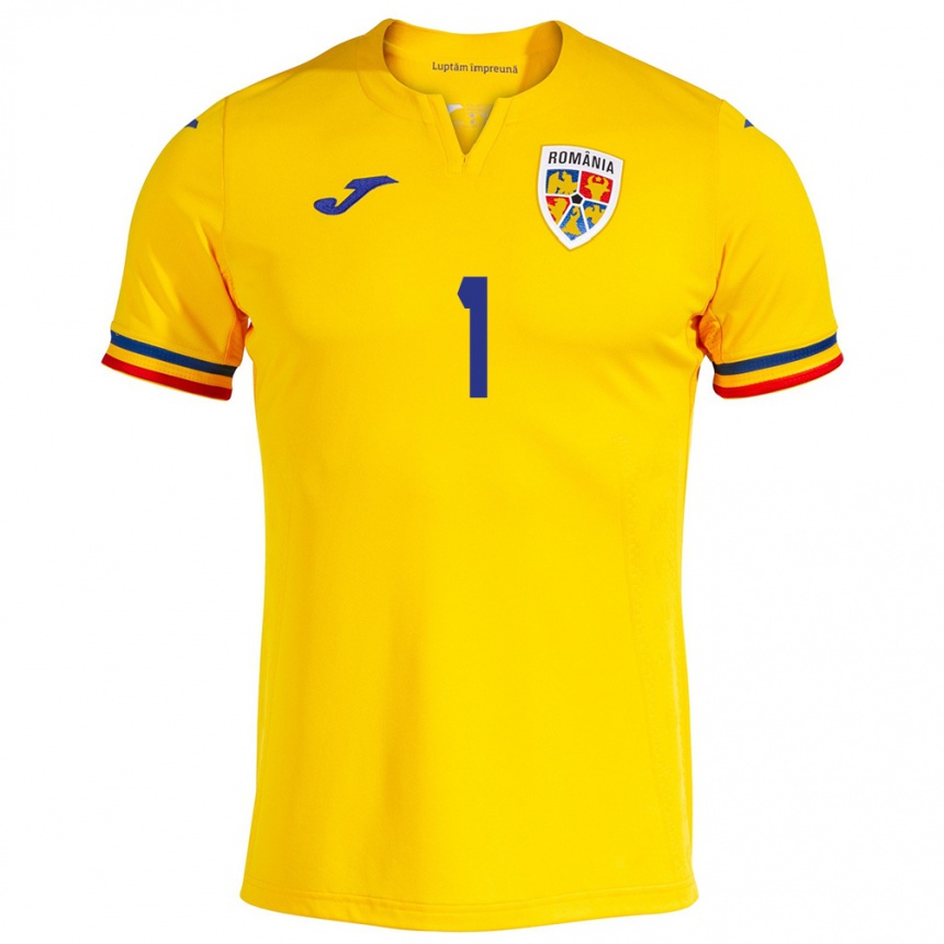 Kids Football Romania Lavinia Boandă #1 Yellow Home Jersey 24-26 T-Shirt Za