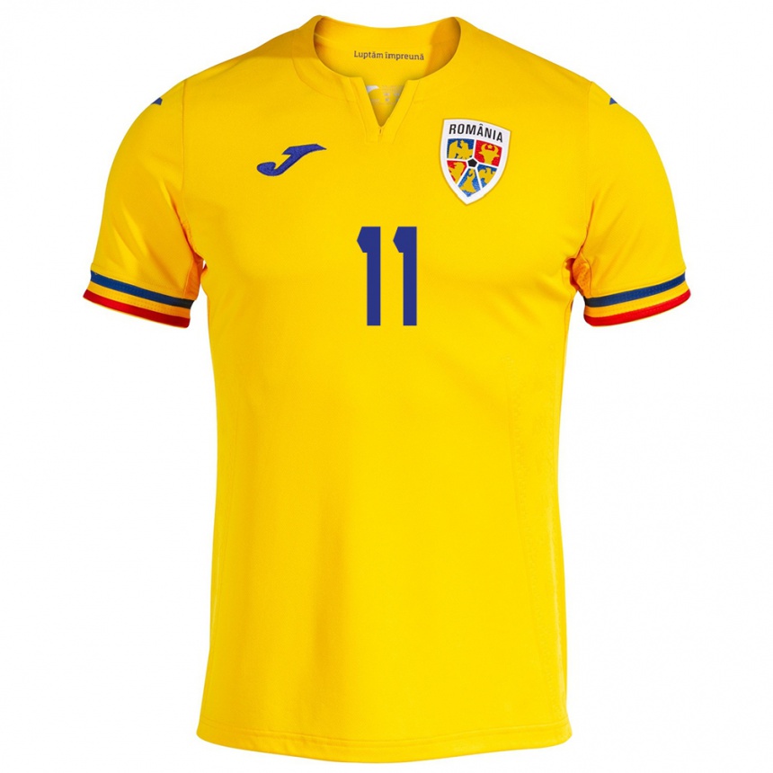 Kids Football Romania Andrei Borza #11 Yellow Home Jersey 24-26 T-Shirt Za