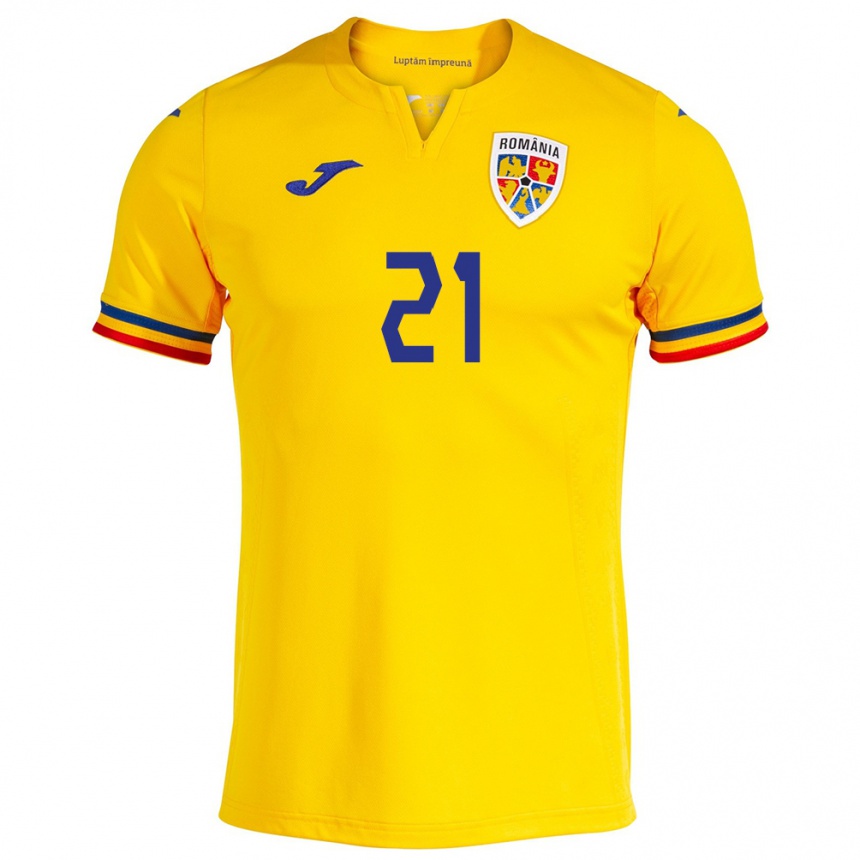 Kids Football Romania Olimpiu Moruţan #21 Yellow Home Jersey 24-26 T-Shirt Za