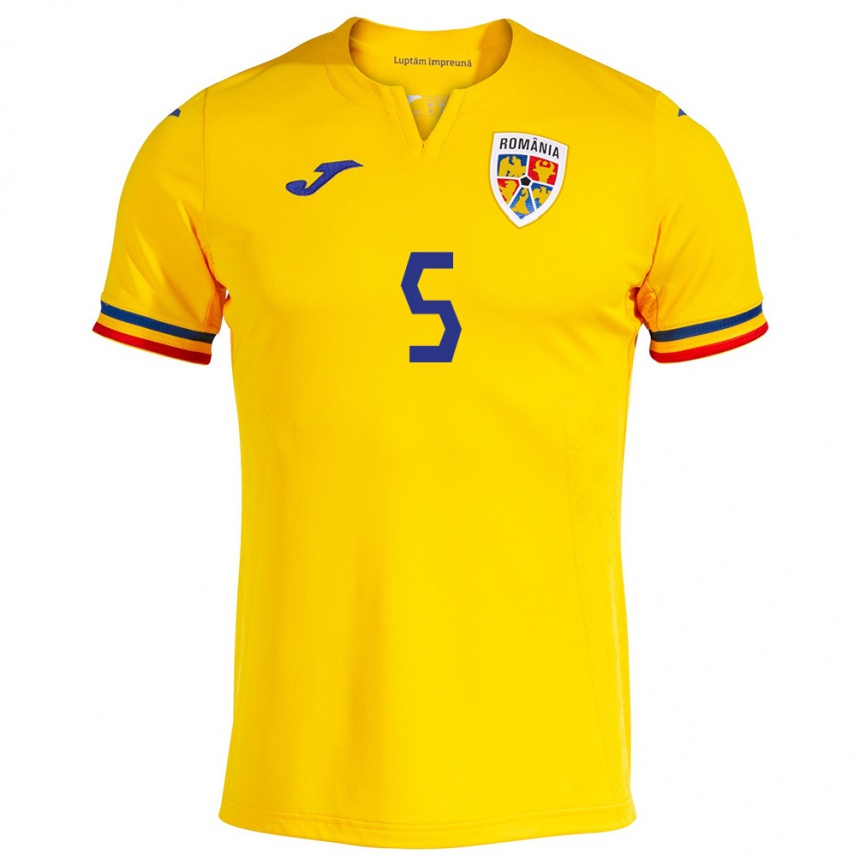 Kids Football Romania Vladimir Screciu #5 Yellow Home Jersey 24-26 T-Shirt Za