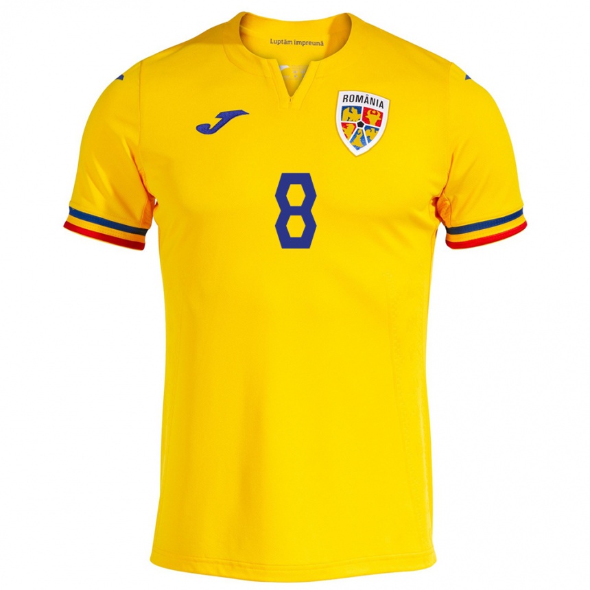 Kids Football Romania Andrei Florea #8 Yellow Home Jersey 24-26 T-Shirt Za