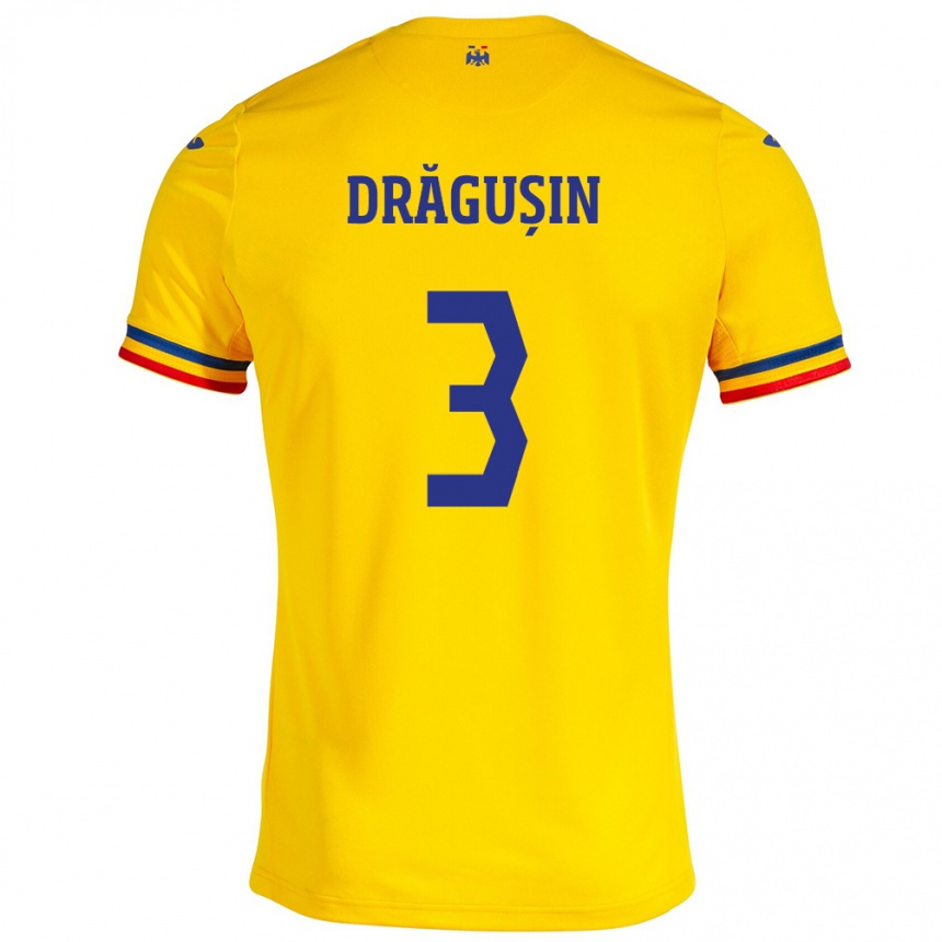 Kids Football Romania Radu Drăgușin #3 Yellow Home Jersey 24-26 T-Shirt Za