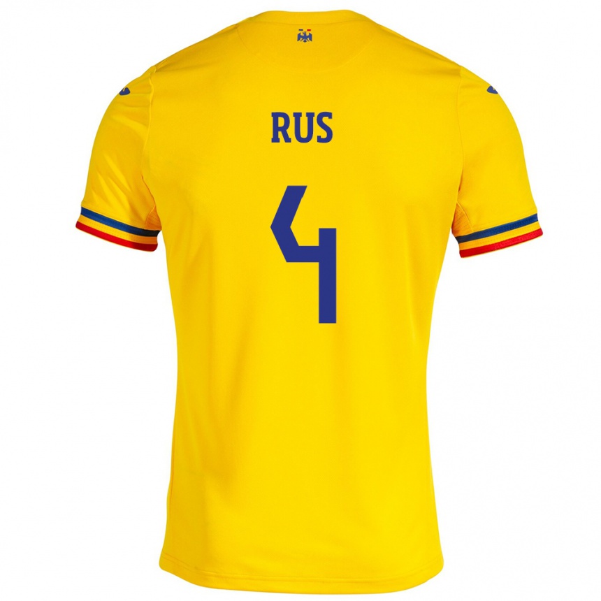 Kids Football Romania Adrian Rus #4 Yellow Home Jersey 24-26 T-Shirt Za