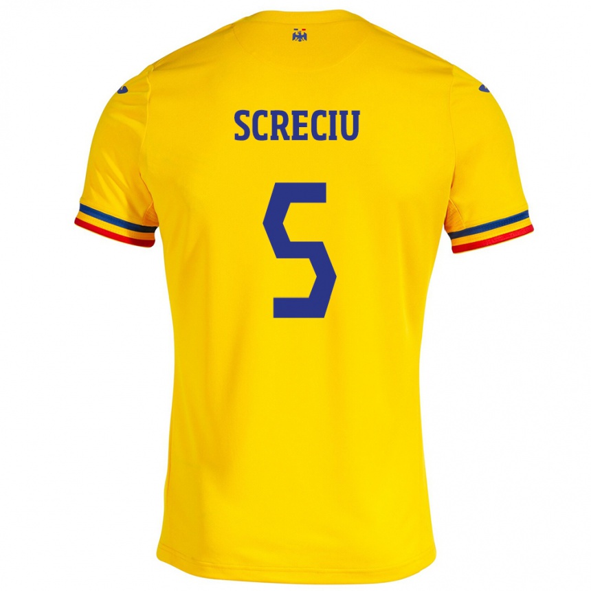 Kids Football Romania Vladimir Screciu #5 Yellow Home Jersey 24-26 T-Shirt Za