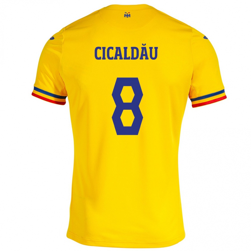 Kids Football Romania Alexandru Cicâldău #8 Yellow Home Jersey 24-26 T-Shirt Za