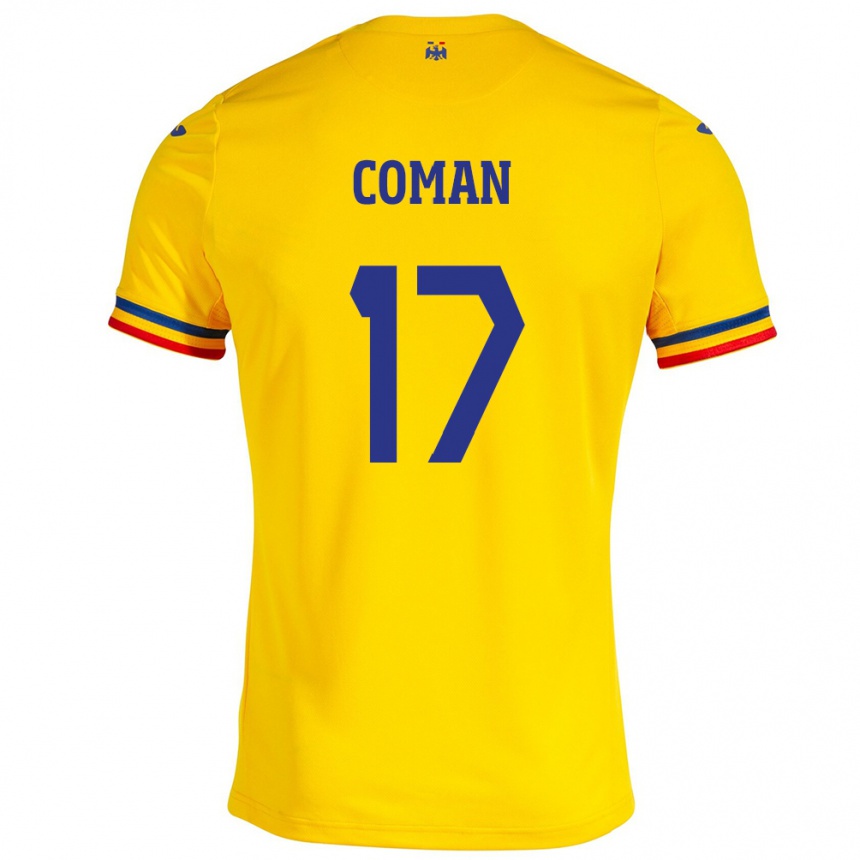 Kids Football Romania Florinel Coman #17 Yellow Home Jersey 24-26 T-Shirt Za