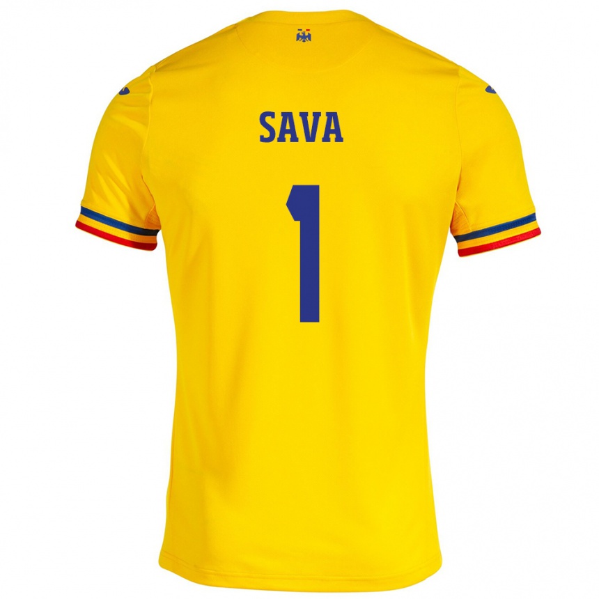 Kids Football Romania Răzvan Sava #1 Yellow Home Jersey 24-26 T-Shirt Za