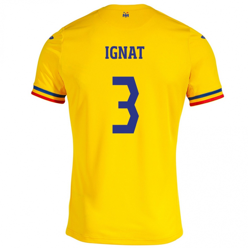 Kids Football Romania Cristian Ignat #3 Yellow Home Jersey 24-26 T-Shirt Za