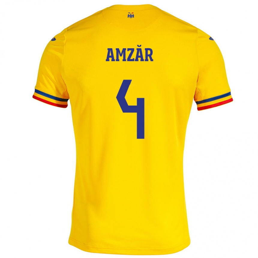 Kids Football Romania Costin Amzăr #4 Yellow Home Jersey 24-26 T-Shirt Za