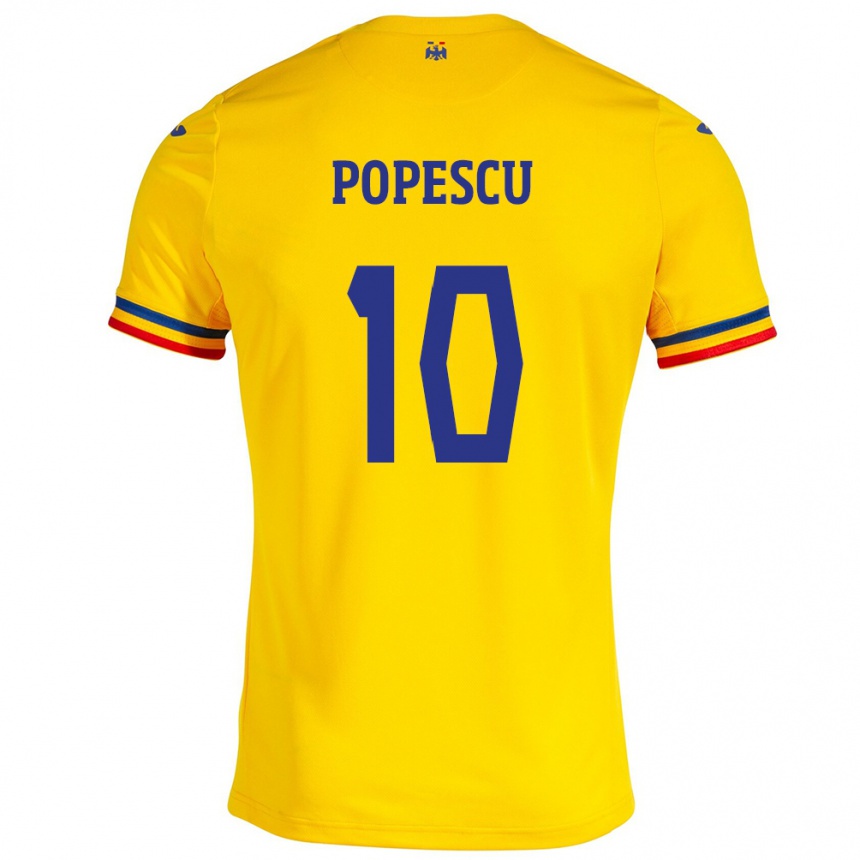 Kids Football Romania Octavian Popescu #10 Yellow Home Jersey 24-26 T-Shirt Za