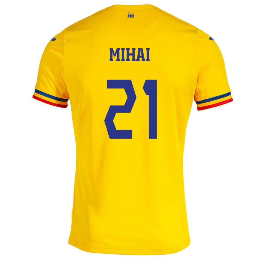 Kids Football Romania Cristian Mihai #21 Yellow Home Jersey 24-26 T-Shirt Za