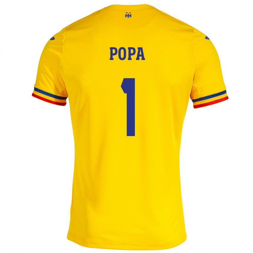 Kids Football Romania Robert Popa #1 Yellow Home Jersey 24-26 T-Shirt Za