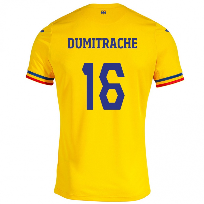 Kids Football Romania Valentin Dumitrache #16 Yellow Home Jersey 24-26 T-Shirt Za