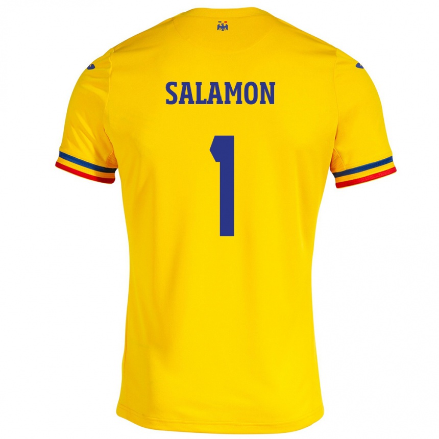 Kids Football Romania Szidonia Salamon #1 Yellow Home Jersey 24-26 T-Shirt Za