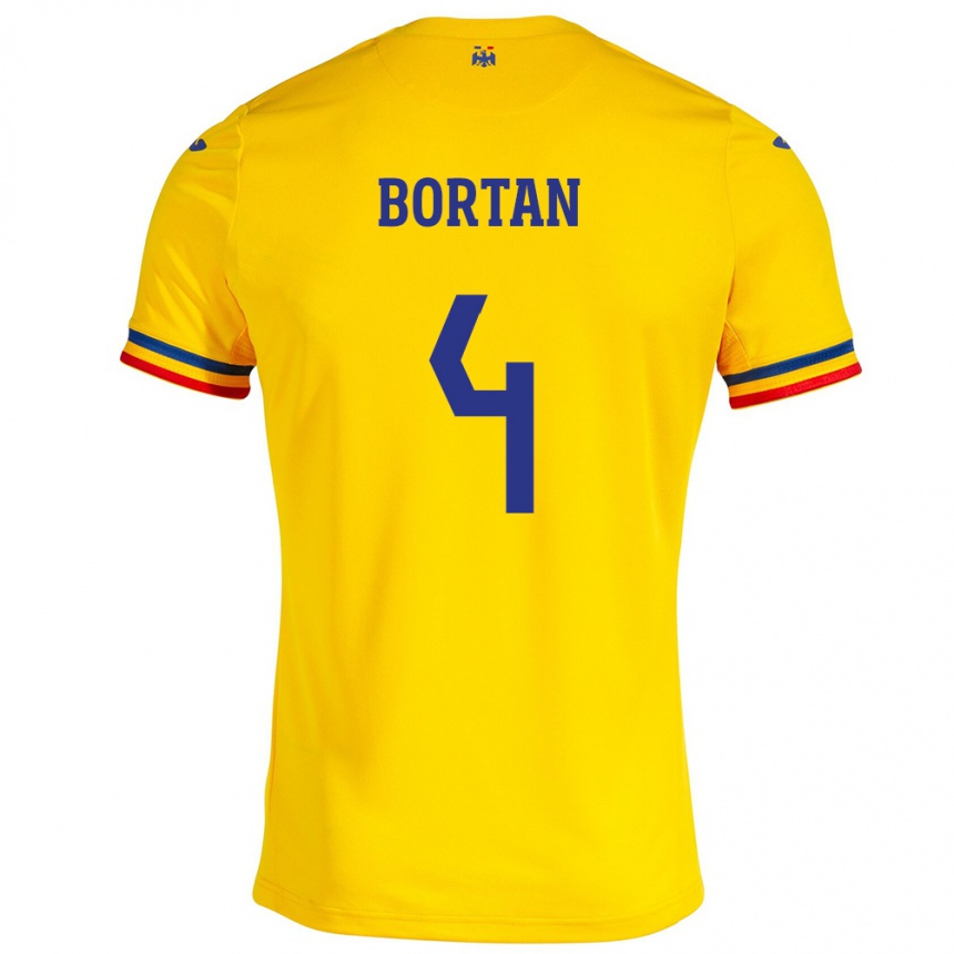 Kids Football Romania Ioana Bortan #4 Yellow Home Jersey 24-26 T-Shirt Za