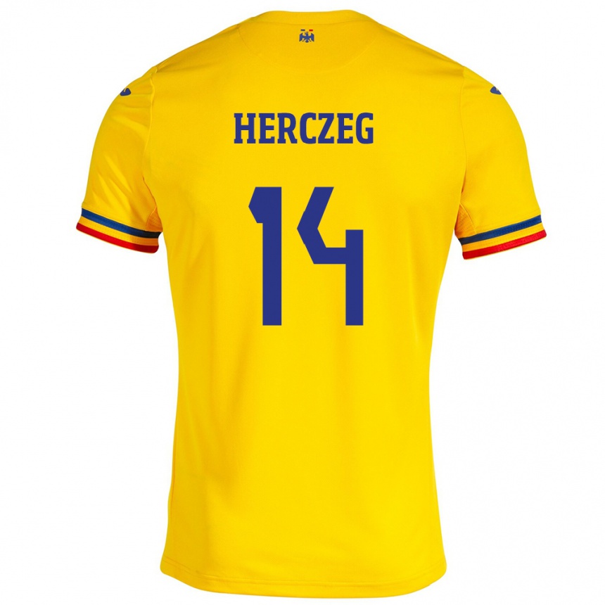 Kids Football Romania Andrea Herczeg #14 Yellow Home Jersey 24-26 T-Shirt Za