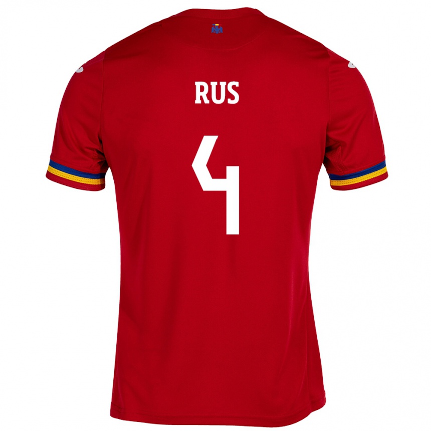 Kids Football Romania Adrian Rus #4 Red Away Jersey 24-26 T-Shirt Za