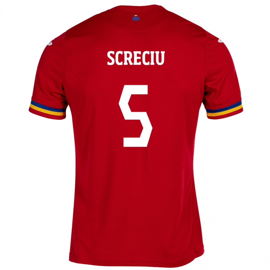 Kids Football Romania Vladimir Screciu #5 Red Away Jersey 24-26 T-Shirt Za