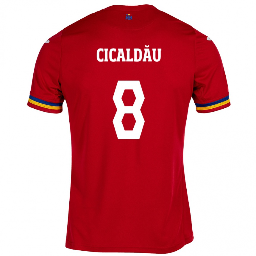 Kids Football Romania Alexandru Cicâldău #8 Red Away Jersey 24-26 T-Shirt Za