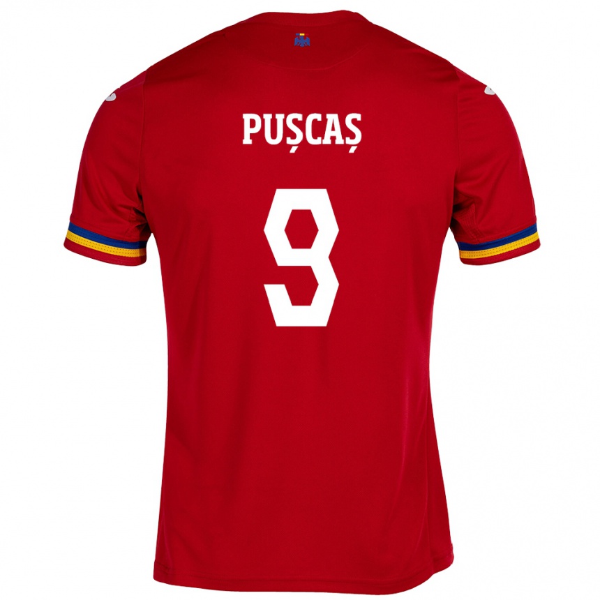 Kids Football Romania George Pușcaș #9 Red Away Jersey 24-26 T-Shirt Za