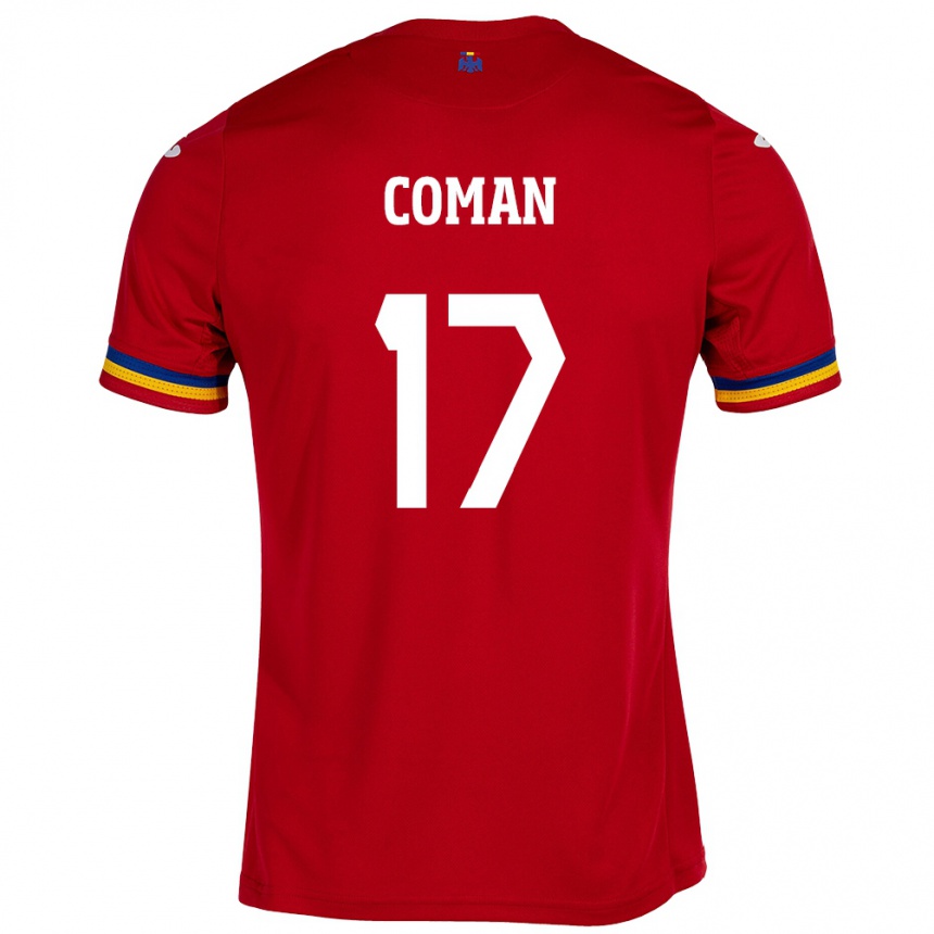 Kids Football Romania Florinel Coman #17 Red Away Jersey 24-26 T-Shirt Za