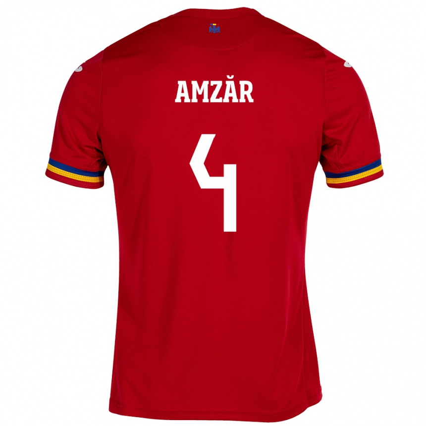 Kids Football Romania Costin Amzăr #4 Red Away Jersey 24-26 T-Shirt Za