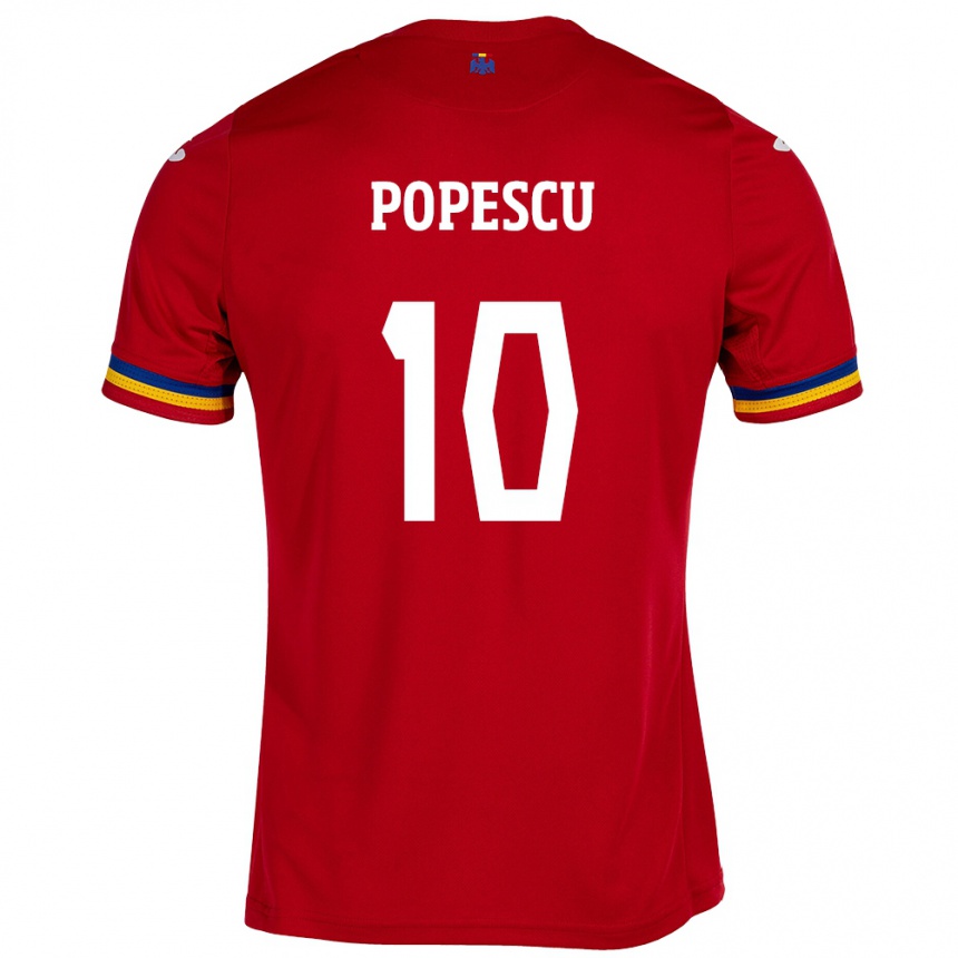 Kids Football Romania Octavian Popescu #10 Red Away Jersey 24-26 T-Shirt Za