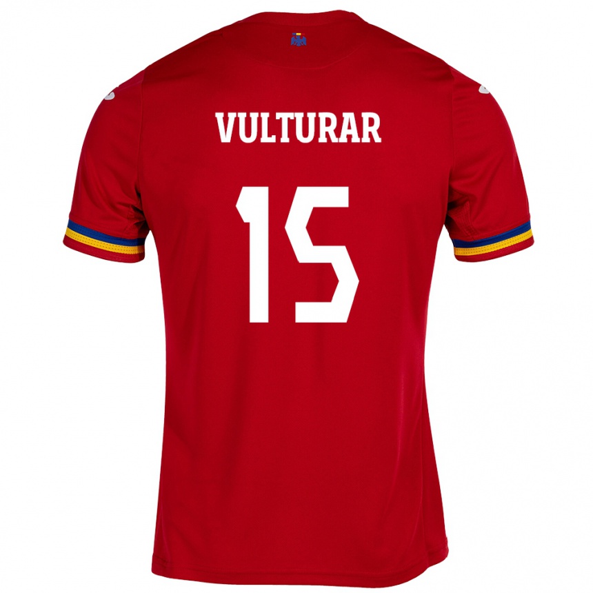 Kids Football Romania Cătălin Vulturar #15 Red Away Jersey 24-26 T-Shirt Za