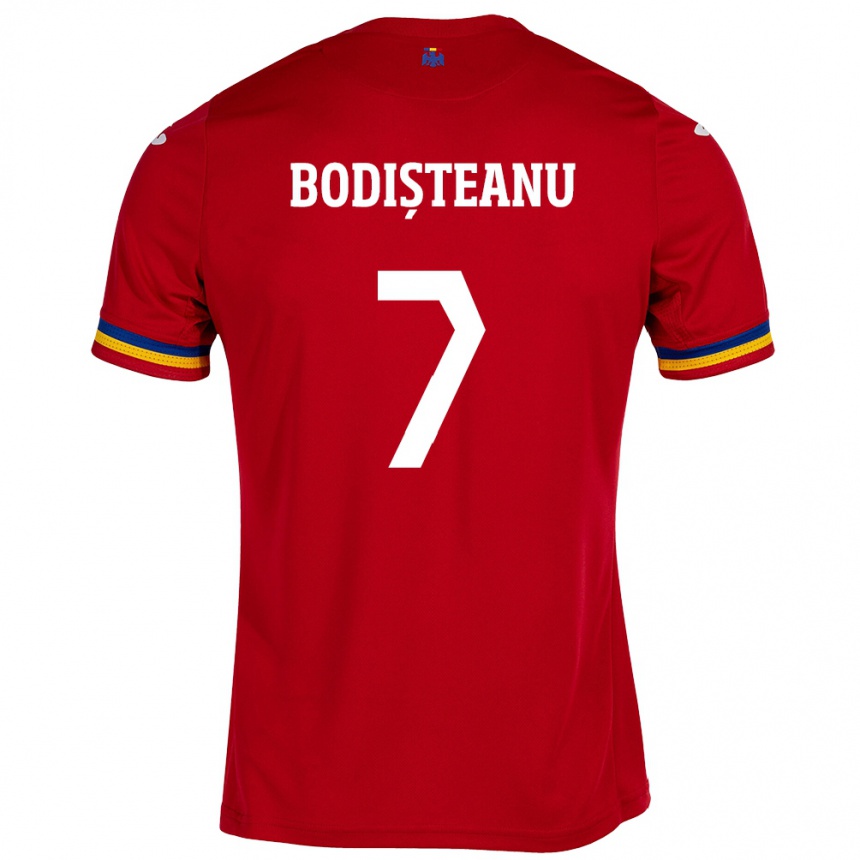 Kids Football Romania Ștefan Bodișteanu #7 Red Away Jersey 24-26 T-Shirt Za