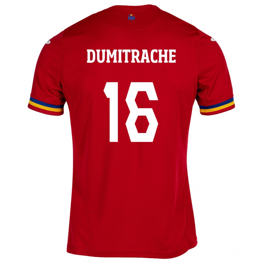 Kids Football Romania Valentin Dumitrache #16 Red Away Jersey 24-26 T-Shirt Za