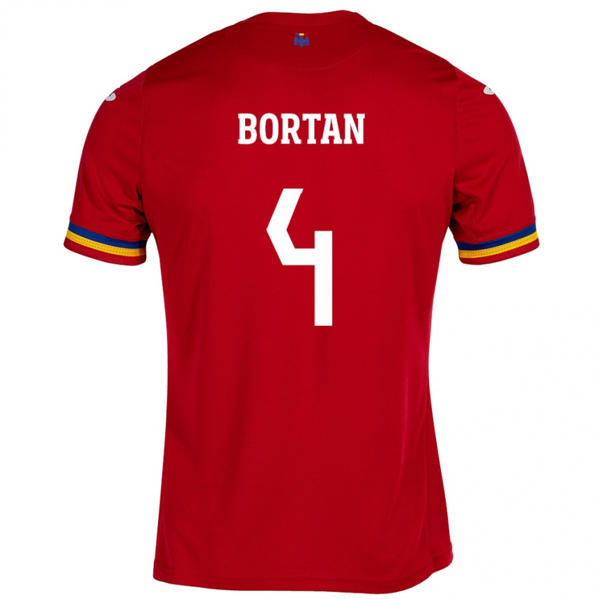 Kids Football Romania Ioana Bortan #4 Red Away Jersey 24-26 T-Shirt Za