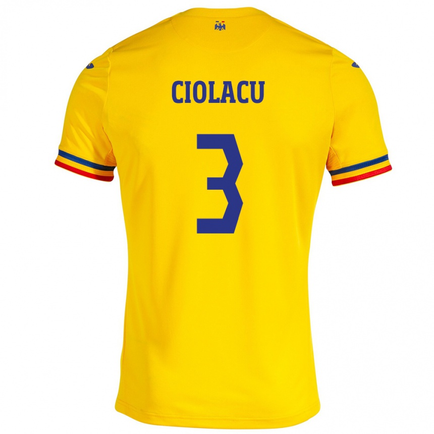 Men Football Romania Mihaela Ciolacu #3 Yellow Home Jersey 24-26 T-Shirt Za