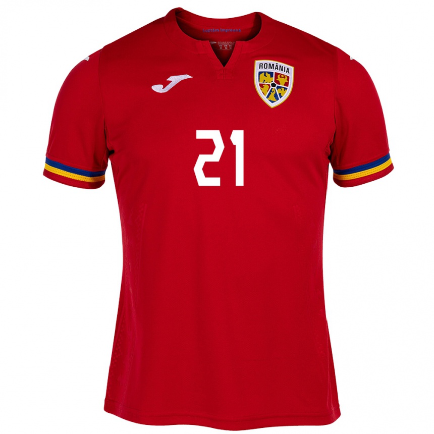 Men Football Romania Gabriel David #21 Red Away Jersey 24-26 T-Shirt Za