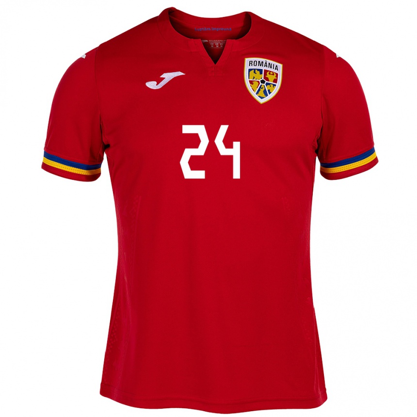 Men Football Romania Botond Gergely #24 Red Away Jersey 24-26 T-Shirt Za