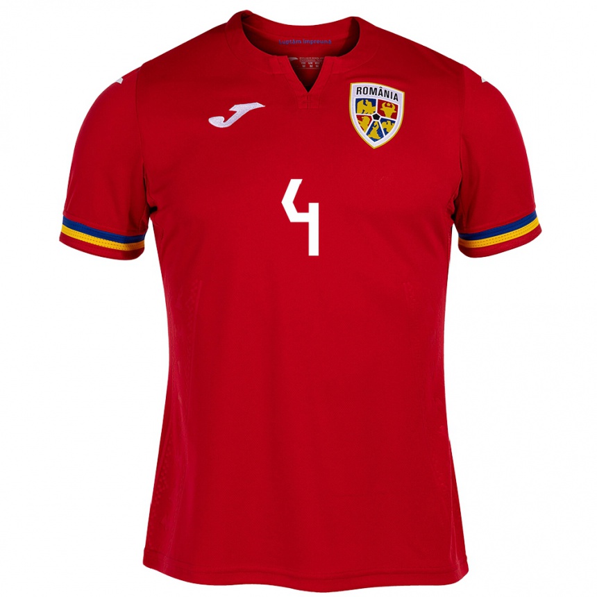 Men Football Romania Ștefan Duțu #4 Red Away Jersey 24-26 T-Shirt Za