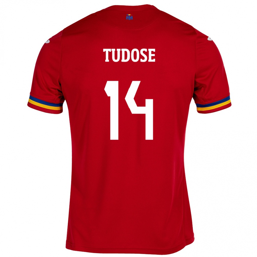 Men Football Romania Mario Tudose #14 Red Away Jersey 24-26 T-Shirt Za