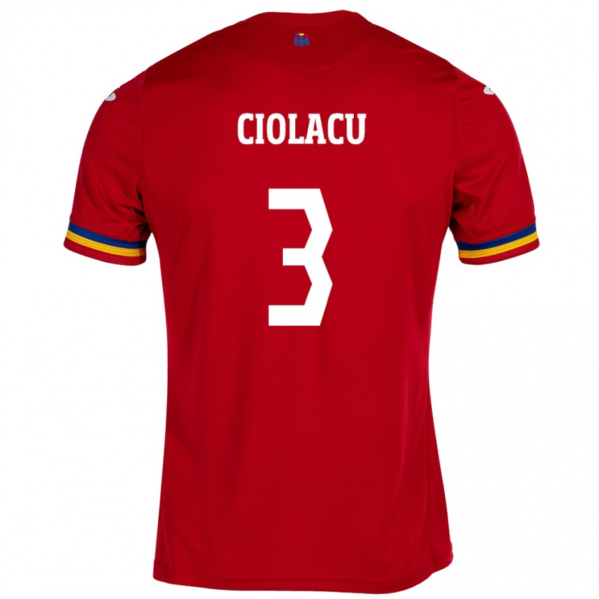 Men Football Romania Mihaela Ciolacu #3 Red Away Jersey 24-26 T-Shirt Za