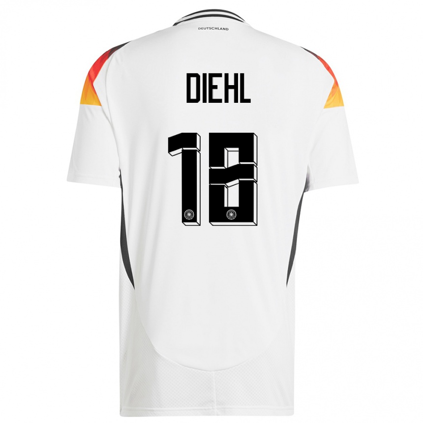 Kids Football Germany Justin Diehl #18 White Home Jersey 24-26 T-Shirt Za