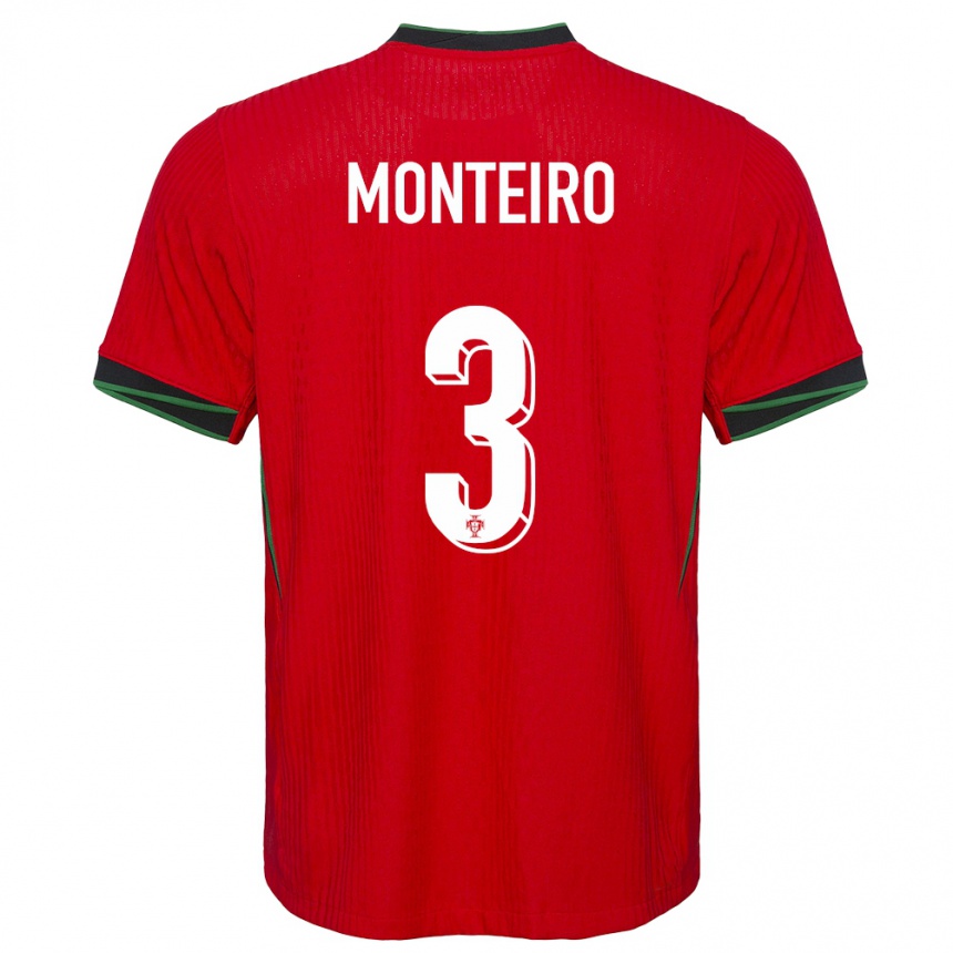 Kids Football Portugal Diogo Monteiro #3 Red Home Jersey 24-26 T-Shirt Za