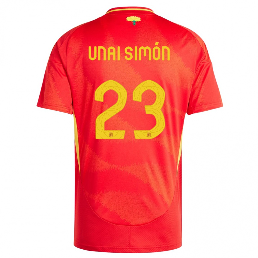 Kids Football Spain Unai Simon #23 Red Home Jersey 24-26 T-Shirt Za