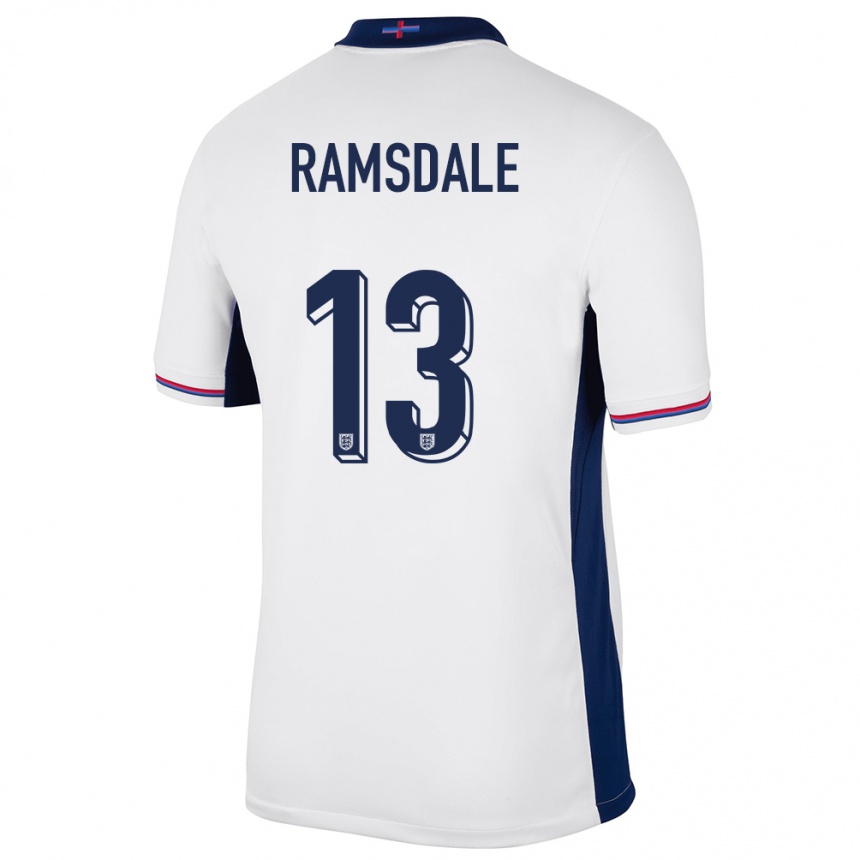 Kids Football England Aaron Ramsdale #13 White Home Jersey 24-26 T-Shirt Za