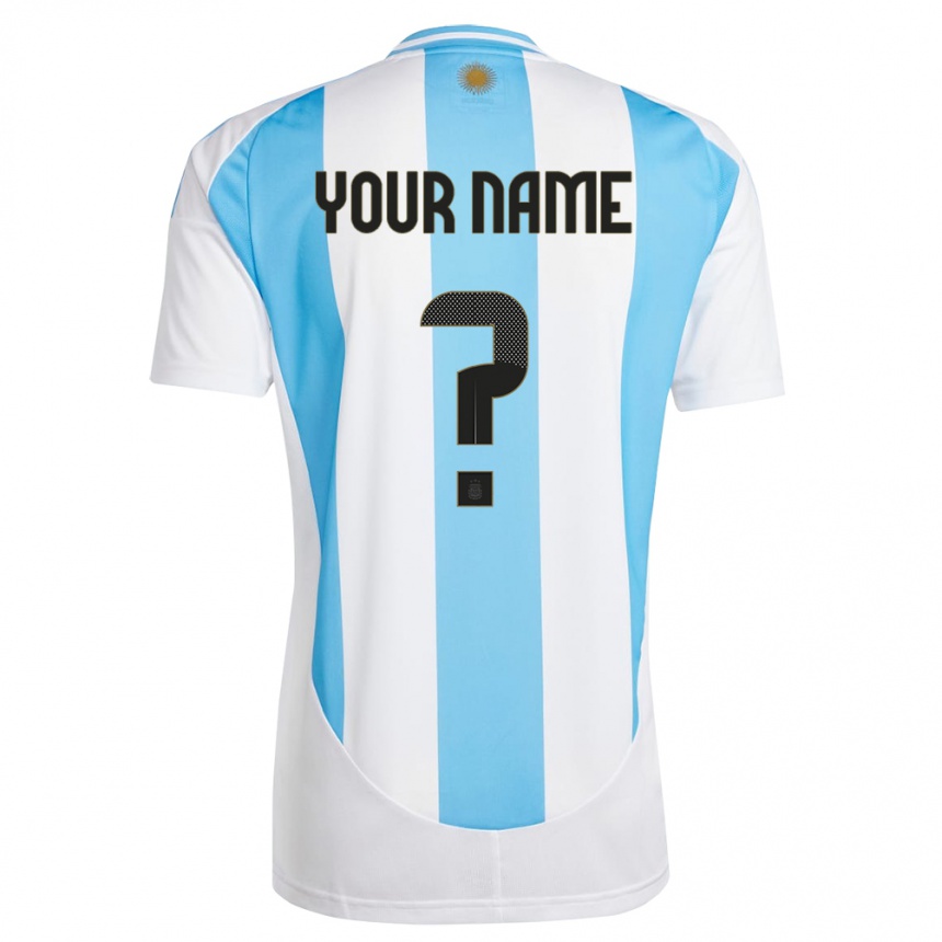 Kids Football Argentina Your Name #0 White Blue Home Jersey 24-26 T-Shirt Za