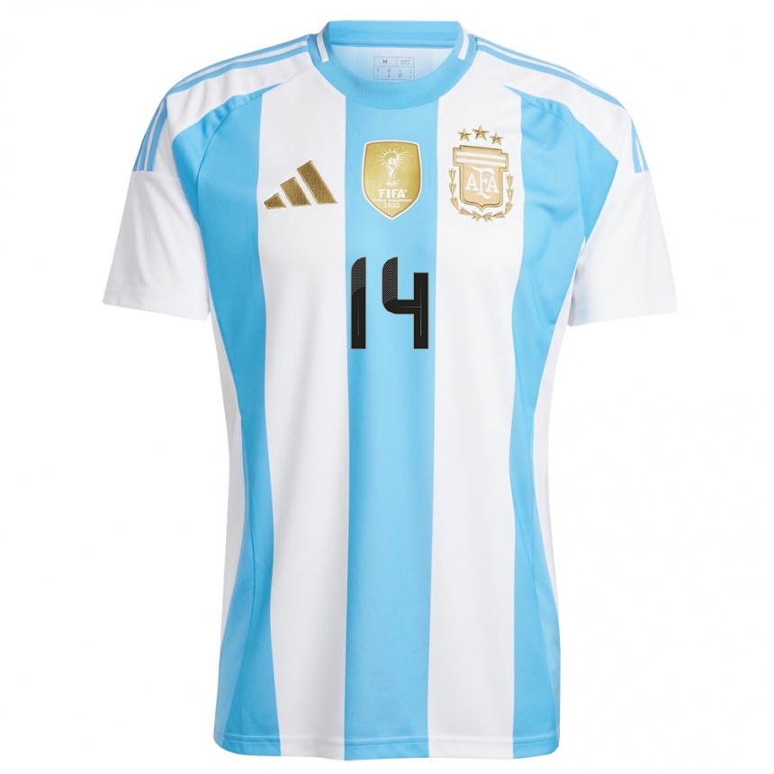 Kids Football Argentina Javier Mascherano #14 White Blue Home Jersey 24-26 T-Shirt Za