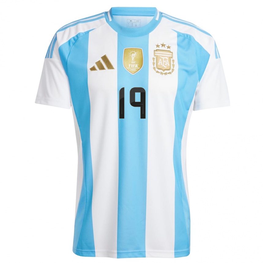 Kids Football Argentina Nicolas Otamendi #19 White Blue Home Jersey 24-26 T-Shirt Za