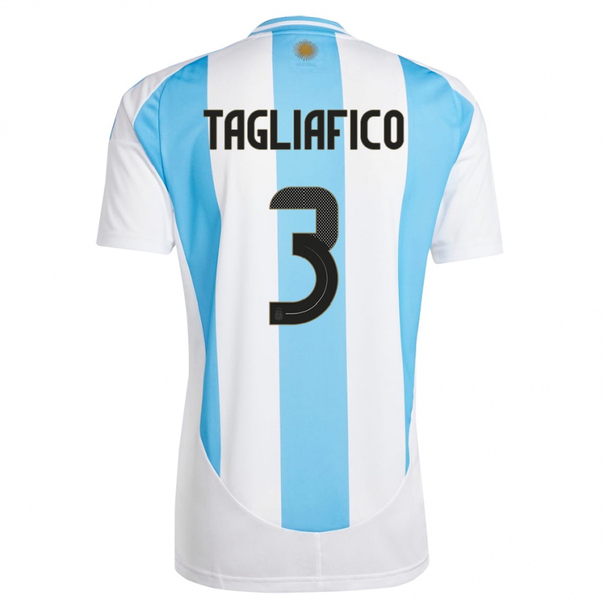 Kids Football Argentina Nicolas Tagliafico #3 White Blue Home Jersey 24-26 T-Shirt Za