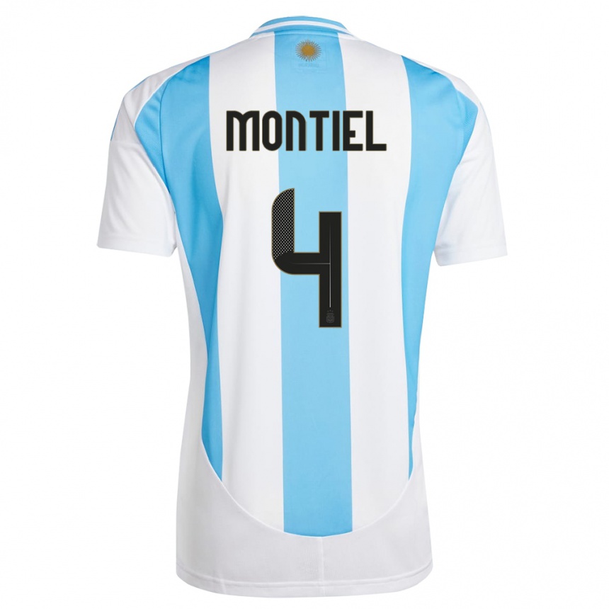 Kids Football Argentina Gonzalo Montiel #4 White Blue Home Jersey 24-26 T-Shirt Za