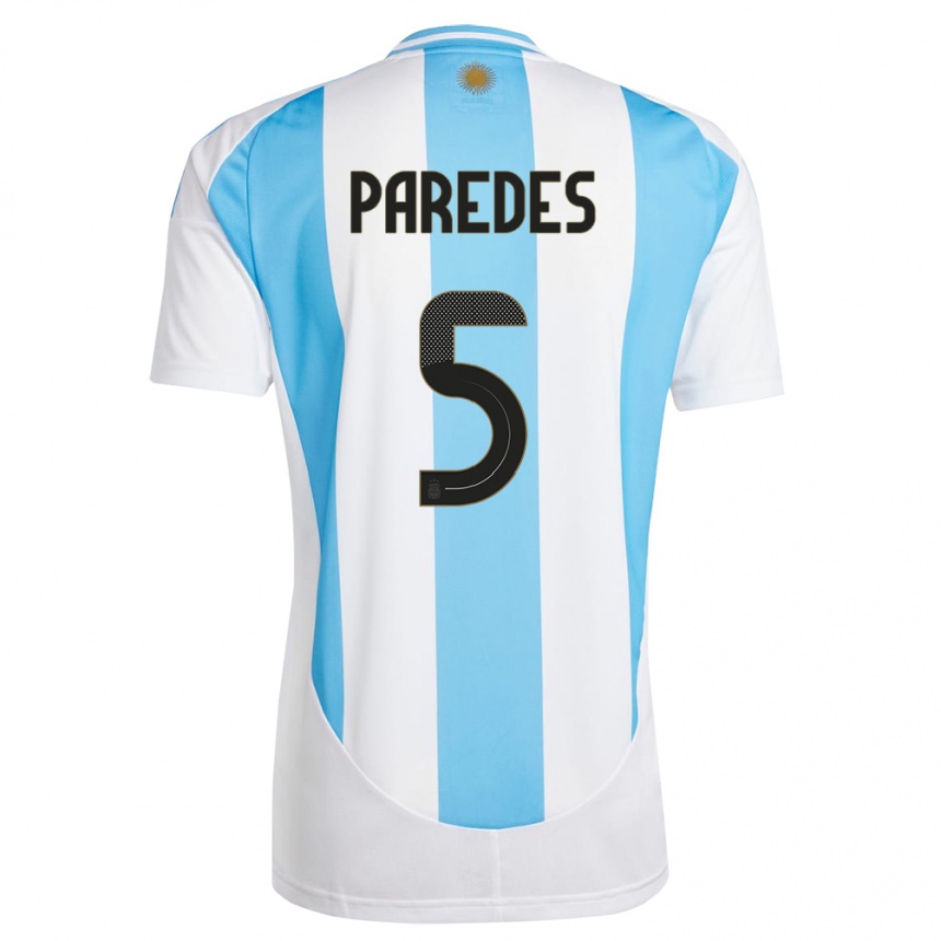 Kids Football Argentina Leandro Paredes #5 White Blue Home Jersey 24-26 T-Shirt Za