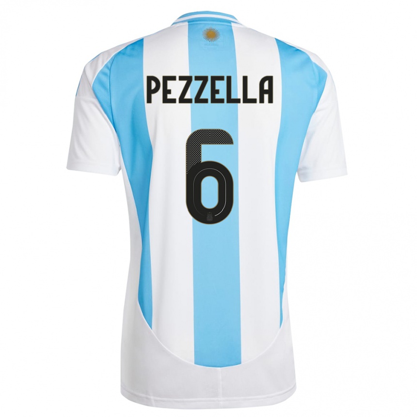 Kids Football Argentina German Pezzella #6 White Blue Home Jersey 24-26 T-Shirt Za