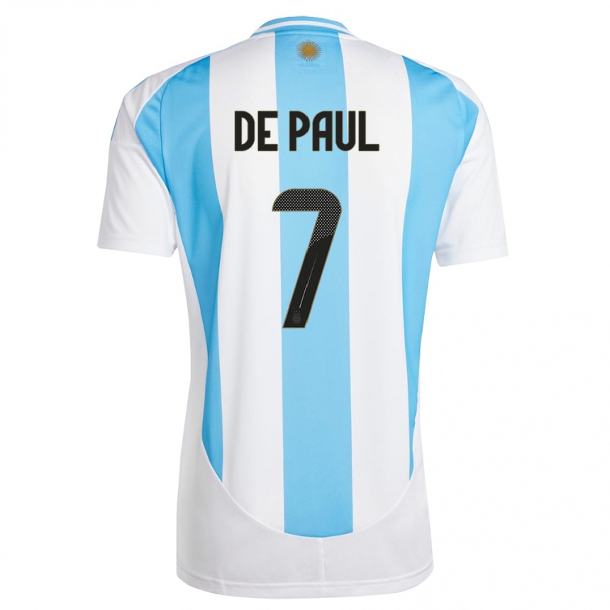 Kids Football Argentina Rodrigo De Paul #7 White Blue Home Jersey 24-26 T-Shirt Za